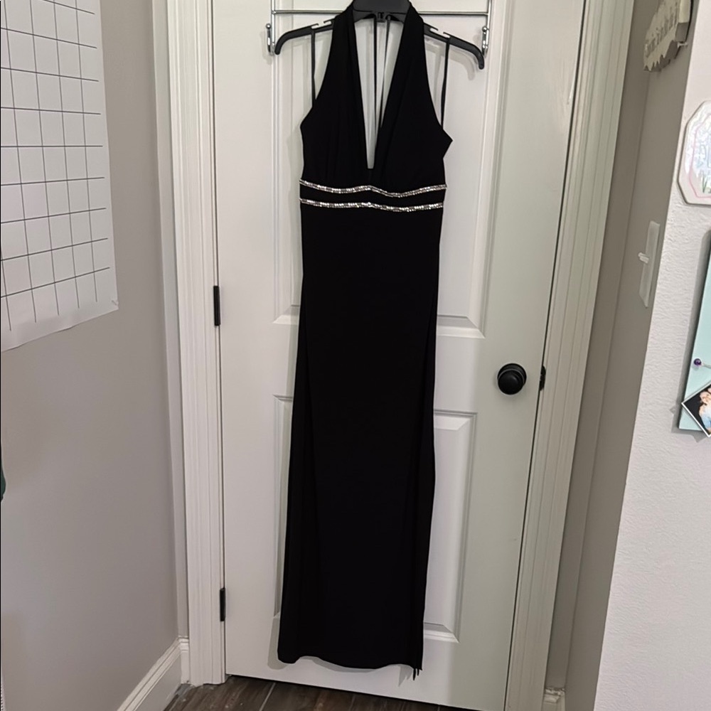 Betsy & Adam Black Sleeveless Halter Gown